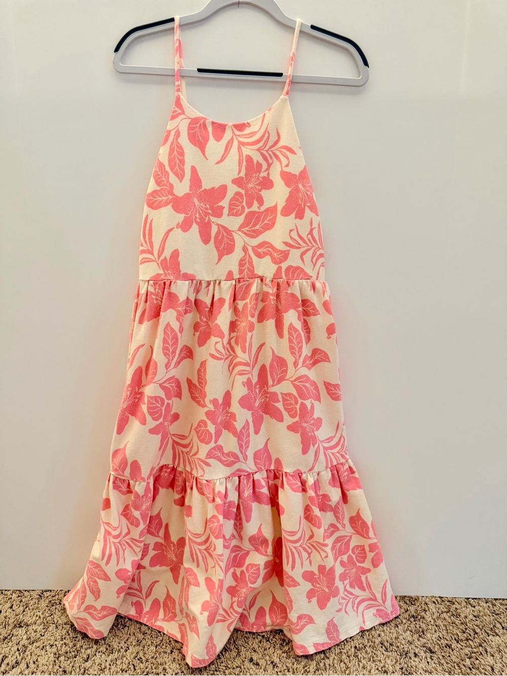 Zara Girls' Pink Floral Tiered Maxi Dress Kids Size 11-12